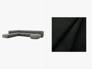 COLTAR MILEY, CU 6 LOCURI, PE STANGA, NEGRU, CU TAPITERIE DIN TEXTIL BOUCLE BALOO, MICADONI