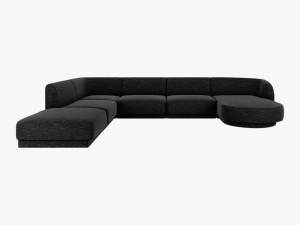 COLTAR MILEY STANGA, 6 LOCURI, 327 CM, NEGRU 19, TAPITERIE CHENILLE, DESIGN DEOSEBIT