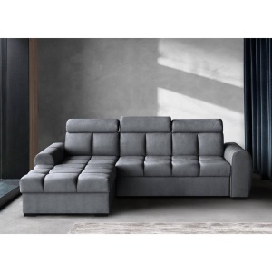 COLTAR MODERN DEOSEBIT, GOMEZ STANGA 267CM, DIN CATIFEA DE CULOARE GRI INCHIS, CONFORT SPORIT - Img 8