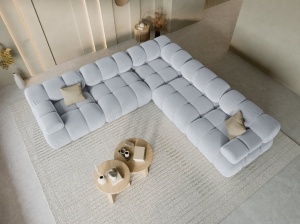 COLTAR MODULAR BELLIS, 5 LOCURI, 282 CM, ALBASTRU DESCHIS 80, TAPITERIE DIN CATIFEA, DESIGN DEOSEBIT