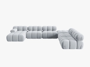 COLTAR MODULAR BELLIS, DREAPTA, 6 LOCURI, 379 CM, ALBASTRU DESCHIS 80, TAPITERIE DIN CATIFEA, DESIGN DEOSEBIT - Img 3