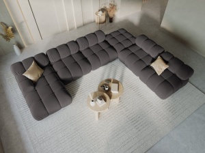 COLTAR MODULAR BELLIS, DREAPTA, 6 LOCURI, 379 CM, GRI INCHIS 97, TAPITERIE DIN CATIFEA, DESIGN DEOSEBIT