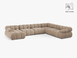 COLTAR MODULAR PANORAMIC BELLIS, PE DREAPTA, BEJ, CU TAPITERIE DIN CATIFEA VENUS, MICADONI