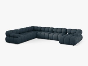 COLTAR MODULAR PANORAMIC BELLIS, PE STANGA, PETROL INCHIS, CU TAPITERIE DIN TEXTIL STRUCTURAT LIBERTY, MICADONII