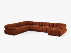 COLTAR MODULAR PANORAMIC BELLIS, PE STANGA, TERACOTA, CU TAPITERIE DIN CATIFEA BLUVEL, MICADONI