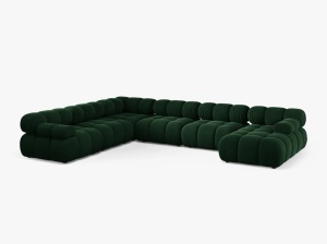 COLTAR MODULAR PANORAMIC BELLIS, PE STANGA, VERDE SMARALD, CU TAPITERIE DIN CATIFEA BLUVEL, MICADONI