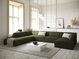 COLTAR RUBY, CU 7 LOCURI, PE STANGA, VERDE, CU TAPITERIE DIN CATIFEA REIATA MATA, MICADONI