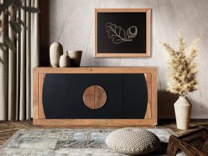 COMODA/BUFET 160CM, NATURAL/NEGRU, DIN LEMN DE MANGO, DESIGN EXTRAVAGANT