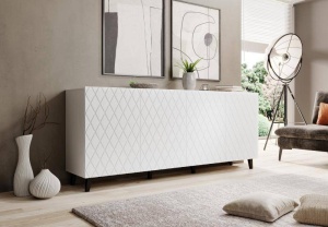 COMODA, CAMA-ASTI-COMODA-BI/BI 200CM, DIN PLACI LAMINATE SI MDF, ALB MAT, DESIGN MODERN - Img 2
