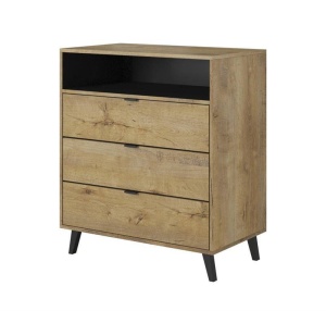 COMODA NEST KM-2, 80X80 CM, STEJAR LEFKAS/NEGRU, DIN PAL MELAMINAT, POLIPROPILENA SI STICLA, STIL MODERN, HALMAR - Img 2