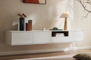 COMODA SUSPENDATA LOFT 200CM, REALIZATA DIN MDF SI FURNIR STEJAR, CULOARE ALBA, ARTIM GROUP SELECTION