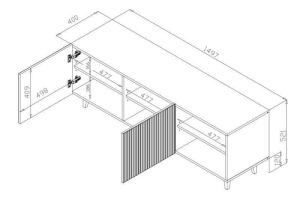 COMODA TV, CAMA-PAFOS-RTV-150-CZ/CZ 150M, ALB/NEGRU MAT, PLACI LAMINATE SI MDF, DESIGN MODERN - Img 3