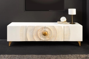COMODA TV, GOLDEN SUNSET 180CM, DIN LEMN DE MANGO SI METAL, ALB/AURIU, ARTIM GROUP SELECTION