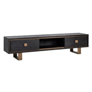 COMODA TV HUNTER, 190 CM, NEGRU/AURIU ANTICHIZAT, DIN FURNIR DE STEJAR SI METAL, RICHMOND INTERIORS