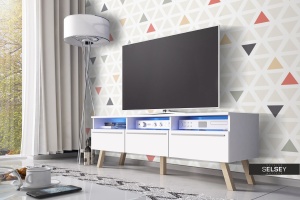 COMODA TV LAVELLO DE CULOARE ALBA 150CM DESIGN SCANDINAV - Img 4