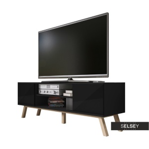 COMODA TV VERO DE CULOARE NEAGRA HIGH GLOSS 150CM DESIGN SCANDINAV - Img 2