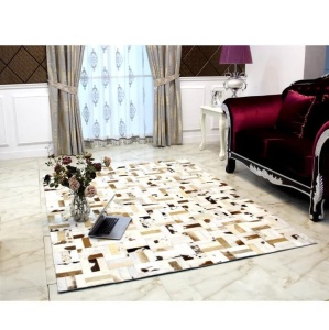 Covor de lux din piele, alb/gri/maro, patchwork, 170x240, PIELE DE VITĂ TYP 1, 0000188796