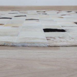 Covor de lux din piele, alb/gri/maro, patchwork, 200x200, PIELE DE VITĂ TIP 10, 0000188873 - Img 3