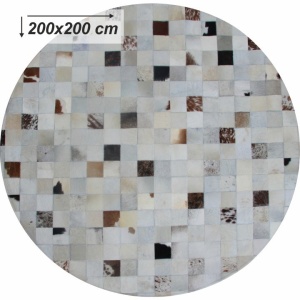 Covor de lux din piele, alb/gri/maro, patchwork, 200x200, PIELE DE VITĂ TIP 10, 0000188873 - Img 2