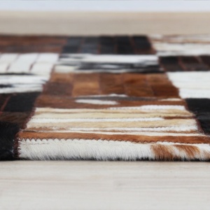 Covor de lux din piele, negru/maro/alb, patchwork, 201x300, PIELE DE VITĂ TIP 4, 0000188866 - Img 4