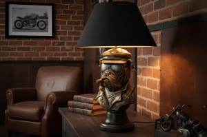 DECORATIUNE/ VEIOZA BULLDOG 55CM, REALIZAT DIN POLIRASINA SI TEXTIL, CULOARE BRONZ/NEGRU, REALIZAT MANUAL, ARTIM GROUP SELECTION