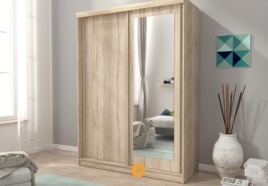 DULAP DORMITOR CU OGLINDA ALASKA 200 STEJAR SONOMA DESIGN MODERN PSK - Img 1