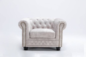 FOTOLIU CHESTERFIELD 105CM, DE CATIFEA CULOARE CHAMPAGNE, COD 42312, STIL CLASIC - Img 6