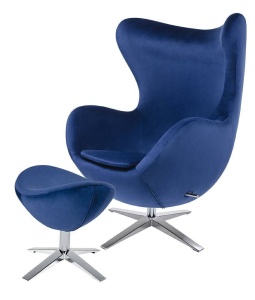 FOTOLIU CONFORTABIL CU TABURET INCLUS, EGG SZEROKI VELVET ALBASTRU INCHIS.49, DIN CATIFEA SI METAL, STIL MODERN B2