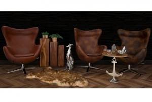 FOTOLIU CONFORTABIL EGG SZEROKI, MARO VINTAGE/CROM, DIN PIELE ECOLOGICA SI METAL, STIL MODERN - Img 2