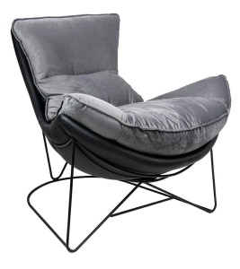 FOTOLIU CONFORTABIL OTILIA STAND VELVET, GRI INCHIS/NEGRU, DIN CATIFEA SI PIELE ECOLOGICA, STIL MODERN