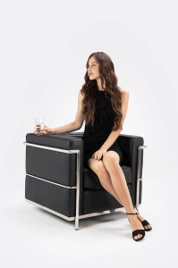 FOTOLIU CONFORTABIL SOFT LC2, NEGRU/CROM, DIN PIELE NATURALA SI METAL, STIL MODERN - Img 3