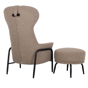 FOTOLIU CU TABURET, TEDDY GRAND, MARO INCHIS/NEGRU OPAL, CU TAPITERIE DIN TEXTIL PLUSAT, STIL MODERN - Img 5