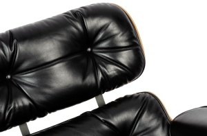 FOTOLIU DE RELAXARE DE LUX CU TABURET, ARTIM LOUNGE HM SOFT PREMIUM, REALIZAT PIELE NATURALA ITALIANA SI LEMN, CULOARE NEGRU/NUC, STIL EAMES - Img 5