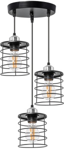 Lampă de tavan suspendată Triple Metal Loft Negru 392204