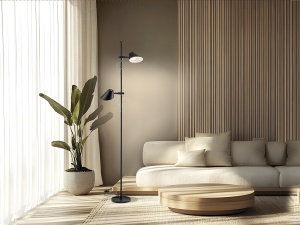 LAMPADAR ESINO, CU TELECOMANDA, 184 CM, NEGRU MAT, DIN METAL SI ALUMINIU, STIL MODERN