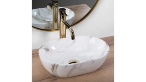 LAVOAR REA AMELIA MINI, AIAX SHINY, EFECT DE MARMURA ALBA, 38 CM, DIN CERAMICA, CALITATE SUPERIOARA