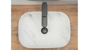 LAVOAR REA BELINDA, 46 CM, EFECT DE MARMURA ALBA MATA, DIN CERAMICA, CALITATE SUPERIOARA - Img 2