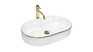 LAVOAR REA NADIA EDGE, ALB/AURIU, 61 CM, DIN CERAMICA, CALITATE SUPERIOARA - Img 7