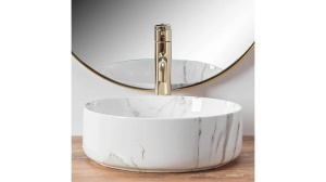 LAVOAR REA SAMI, AIAX SHINY, 35,5 CM, EFECT DE MARMURA ALBA, DIN CERAMICA, CALITATE SUPERIOARA - Img 3