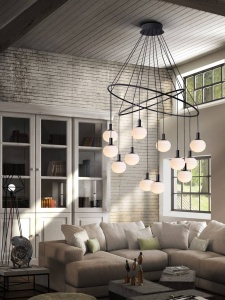 LUSTRA CU LED SI TELECOMANDA INCLUSE, GLOBAL, 384162D, DIN STICLA OPAL SI METAL, STIL VINTAGE, SCHULLER