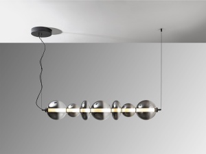 LUSTRA/PLAFONIERA GLADIS, 50/220 CM, NEGRU MAT/FUMURIU, DIN METAL SI STICLA, STIL MODERN - Img 4