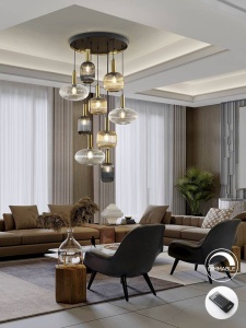 LUSTRA/PLAFONIERA NORMA, CU TELECOMANDA, 80CM, MULTICOLORA, DIN METAL SI STICLA, STIL MODERN