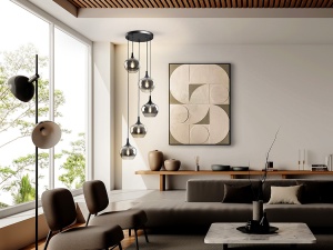 LUSTRA/PLAFONIERA OPAZ, 48CM, NEGRU MAT/FUMURIU, DIN METAL SI STICLA, STIL MODERN