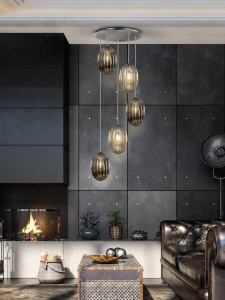 LUSTRA/PLAFONIERA OVILA, 60 CM, CROM/CONIAC/FUMURIU, DIN STICLA SI METAL, STIL MODERN - Img 2