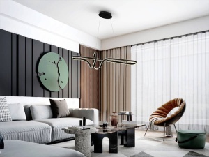 LUSTRA/PLAFONIERA SINPHONY, CU TELECOMANDA, 99 CM, NEGRU MAT/OPAL, DIN METAL SI SILICON, STIL MODERN - Img 2