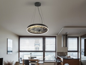 LUSTRA/PLAFONIERA STONE, 60CM, NEGRU MAT/GRI, DIN METAL SI ARDEZIE SINTETICA, STIL MODERN