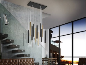 LUSTRA/PLAFONIERA VARAS, CU TELECOMANDA, 61 CM, NEGRU MAT/AURIU, DIN METAL SI ACRIL, STIL MODERN - Img 4