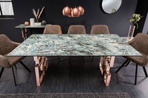 MASA DINING ATLANTIS DIN STICLA SI METAL 200CM, TURCOAZ/AURIU COD 41748
