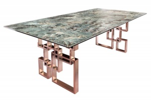MASA DINING ATLANTIS DIN STICLA SI METAL 200CM, TURCOAZ/AURIU COD 41748 - Img 5