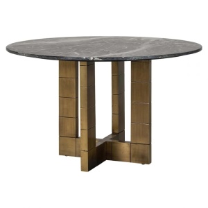 MASA DINING COLLADA, 130 CM, EFECT DE MARMURA NEAGRA/AURIU ANTICHIZAT, DIN MARMURA SI METAL, RICHMOND INTERIORS
